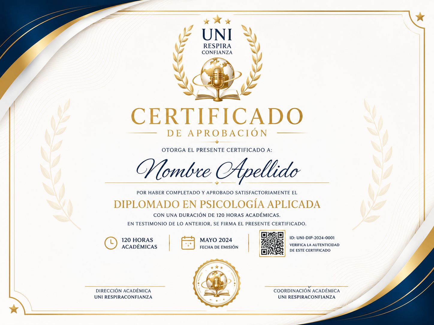 Certificado de diplomado de ejemplo